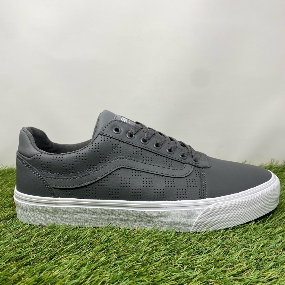 Vans Ward Deluxe Mens Size 13 Perforated Check Pewter Leather Skate Shoes